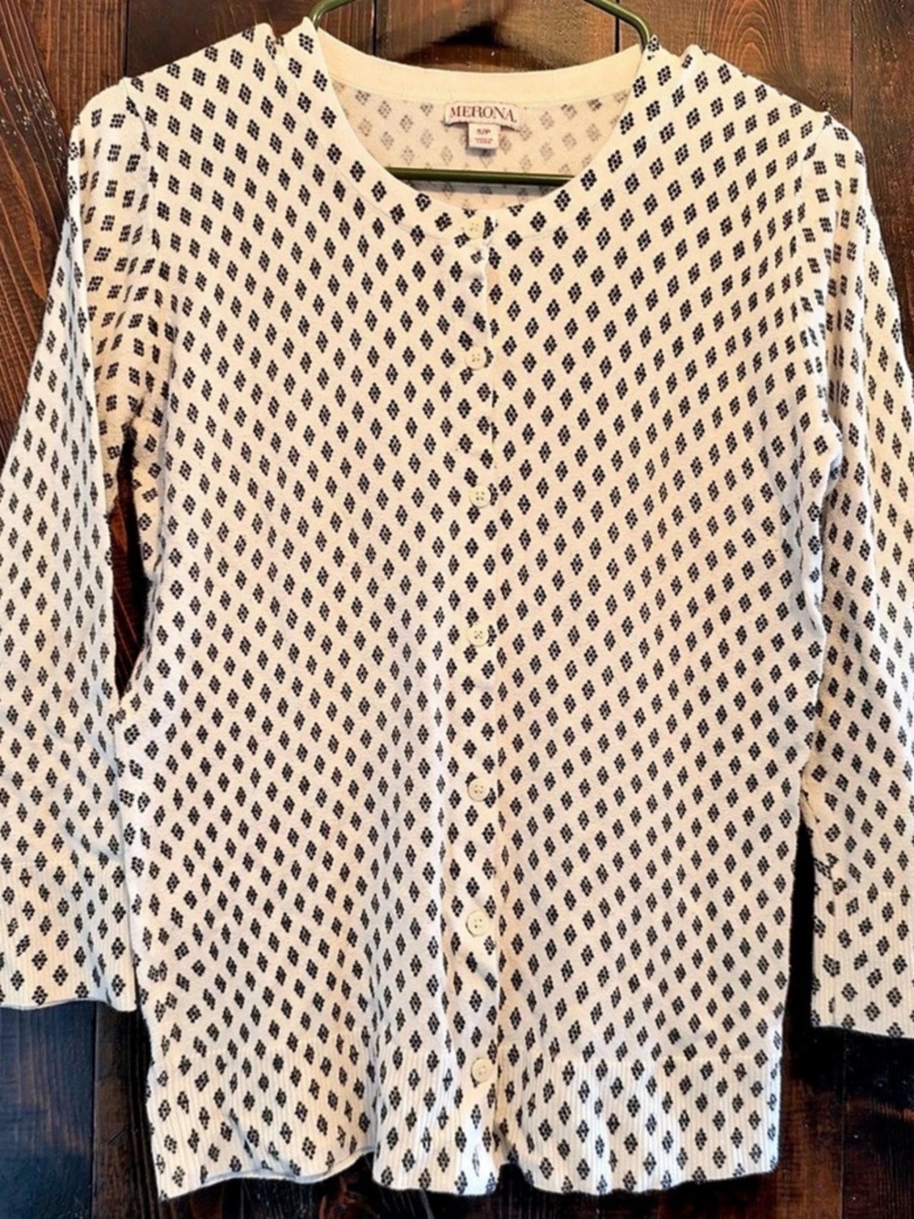 Merona ivory & black Printed Cotton Cardigan Size Small